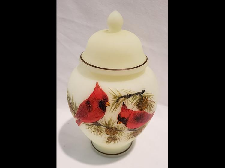 Fenton Glass Cardinal Custard Template Jar by Louise Piper