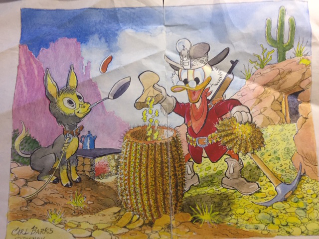 Copy of pen and ink drawing by Uncle Scrooge creator, Carl Barks